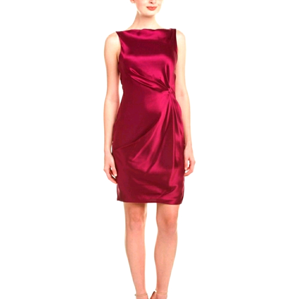 LEON MAX LIKE NEW CHERRY RED SILK LINED SHEATH DRESS SIZE 6
